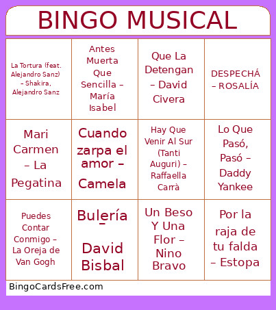 BIBGO MUSICAL Bingo Card