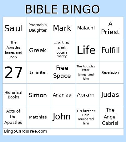 BIBLE BINGO Cards Free Pdf Printable Game, Title: BIBLE BINGO