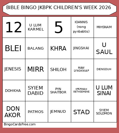 BIBLE JKBPK CHILDREN'S WEEK 2026 Bingo Card