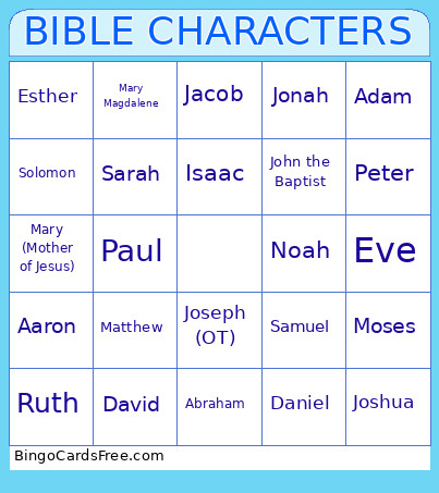 Bible Character Bingo Card