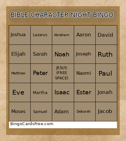 Bible Character Night Bingo Card
