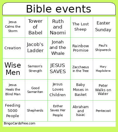 Bible Events Bingo Card