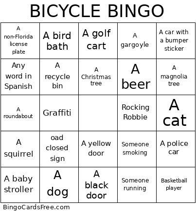 Bicycle Bingo Card