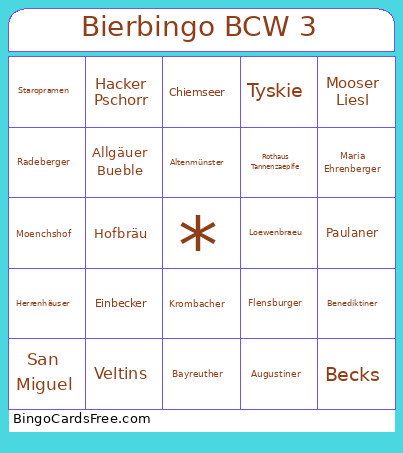 Bier BCW 3 Bingo Card