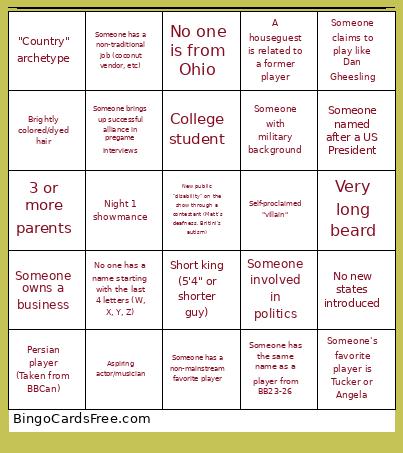 Big Brother 27 Bingo