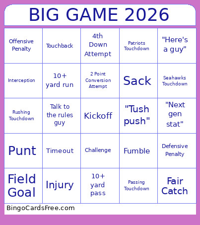 BIG GAME 2026 Bingo Card