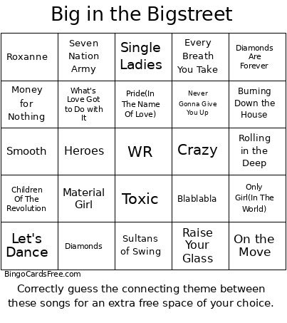 Big In The Bigstreet Bingo Card