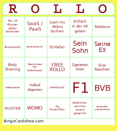 Big Rollo Bingo Card
