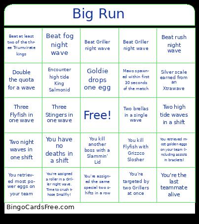 Big Run Bingo Cards Free Pdf Printable Game, Title: Big Run