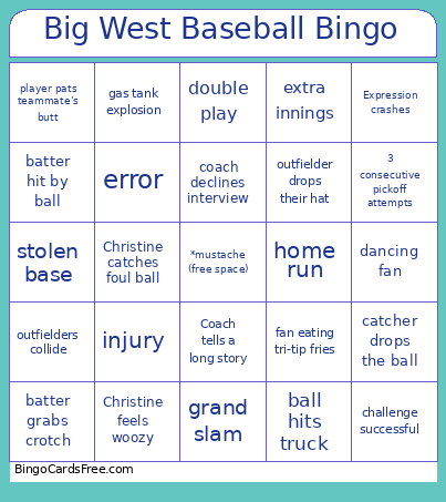 Big West Baseball Bingo Card
