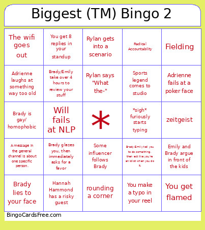 Biggest (TM) 2 Bingo Card