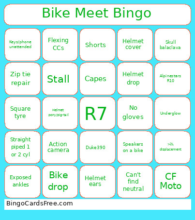 Bike Meet Bingo Card