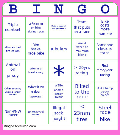 Bike Race Bingo Card