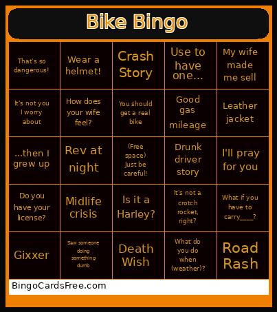 Biker Bingo Card