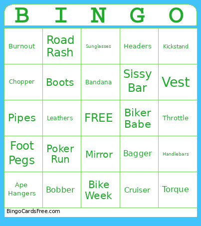 Biker Bingo Card