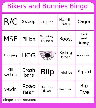 Bikers And Bunnies Bingo Card