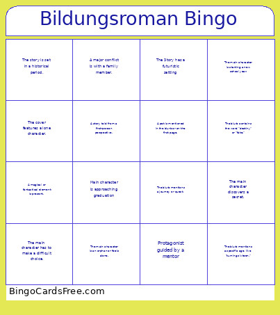 Bildungsroman Bingo Card