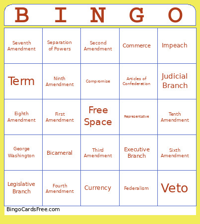 Bill Of Rights Bingo Card 2