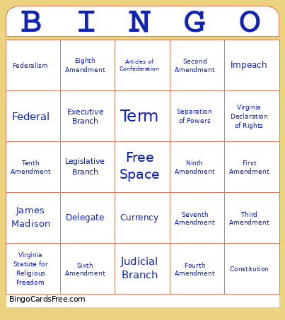 Bill Of Rights Bingo Card
