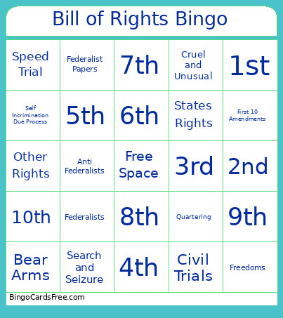 Bill Of Rights Bingo Card