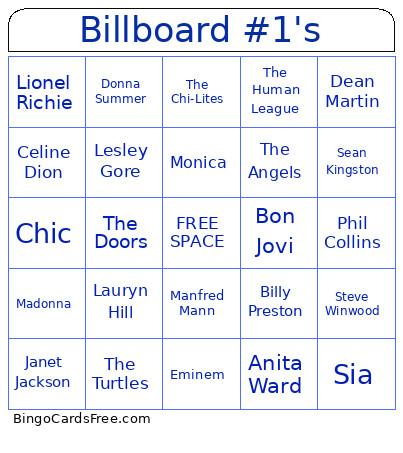 Billboard #1's Bingo Card
