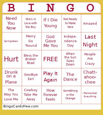 Billboard Bingo Modern Country Edition