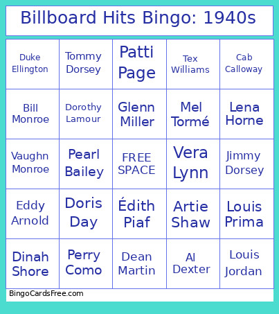 Billboard Hits : 1940s Bingo Card