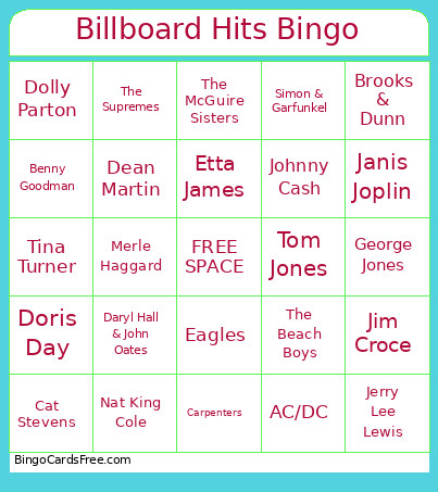 Billboard Hits Bingo Card