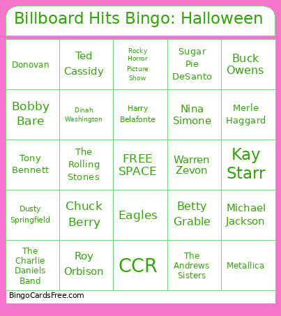 Billboard Hits : Halloween Bingo Card