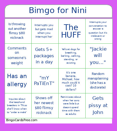Bimgo For Nini Bingo Card