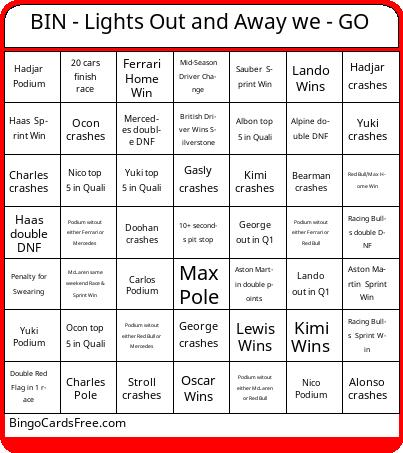 BIN - Lights Out and Away we - GO Bingo