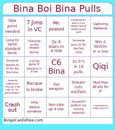 Bina Boi Bina Pulls Bingo Card