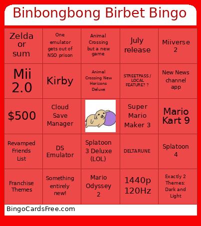 Binbongbong Birbet Bingo Card
