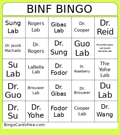 BINF Bingo Card