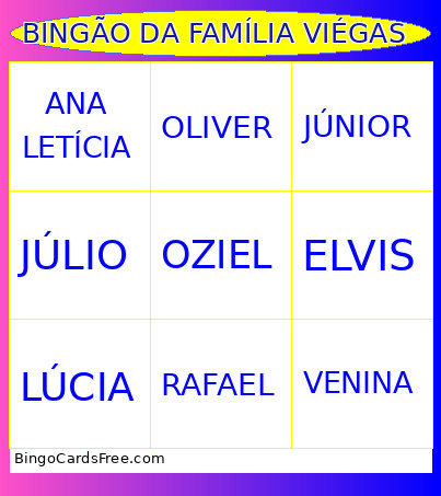 BINGÃO DA FAMÍLIA VIÉGAS Bingo Card