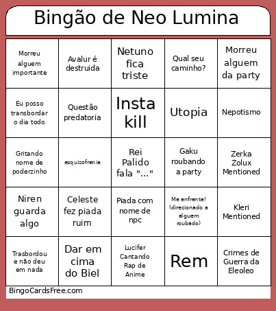 Bingão De Neo Lumina Bingo Card