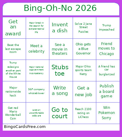 Bing-Oh-No 2026 Bingo Card