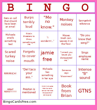 Bingie Bingo Card