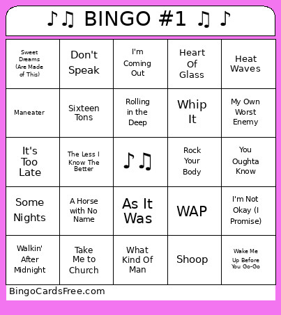 ♪♫ #1 ♫ ♪ Bingo Card