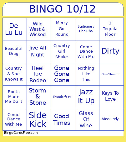 10/12 Bingo Card