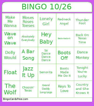 10/26 Bingo Card
