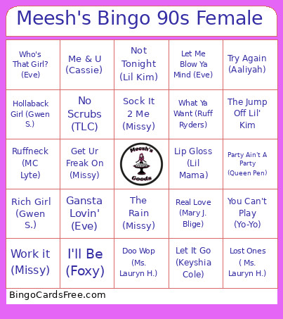 12_06 90s Female Rap Bingo Card