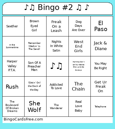 ♪♫ #2 ♫ ♪ Bingo Card