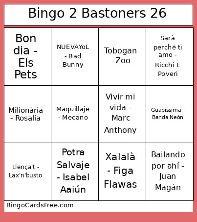 2 Bastoners 26 Bingo Card