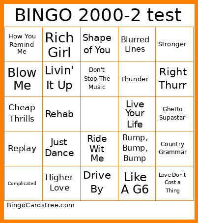 2000-2 Test Bingo Card