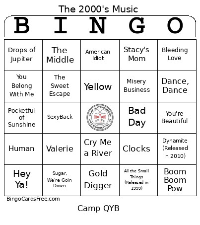 - 2000's Music Bingo Card
