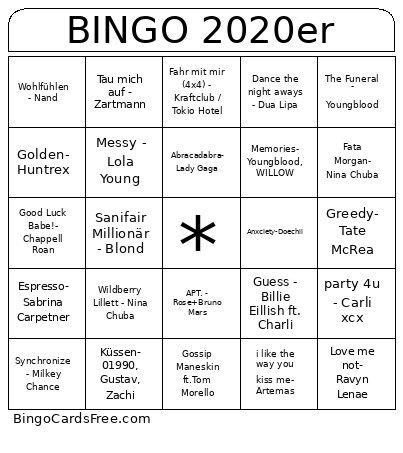 2020er Bingo Card