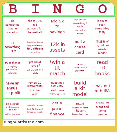2026 Bingo Card