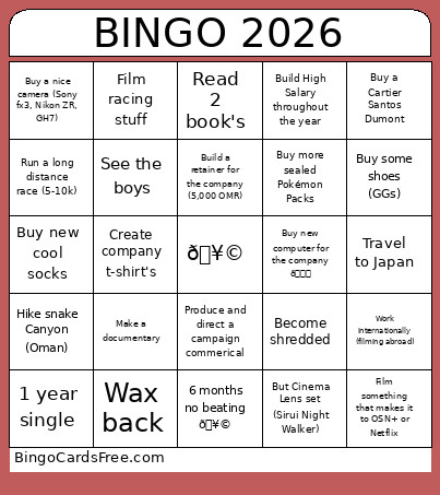2026 Bingo Card 2