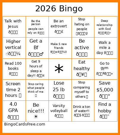 2026 Bingo Card